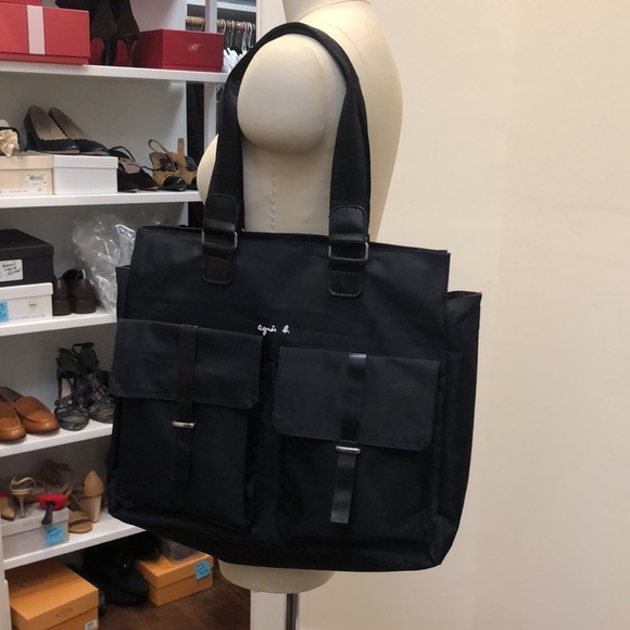 Agnes B. Bags Agnes B Large Black Handbag Nylon Zip Top 2 Front